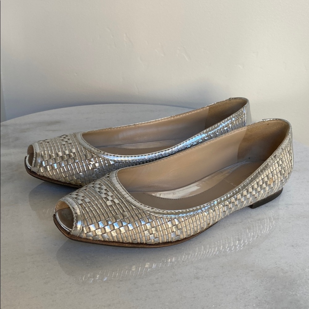 Fendi Metallic Woven Peep-Toe Flats – Size 37 1/2
